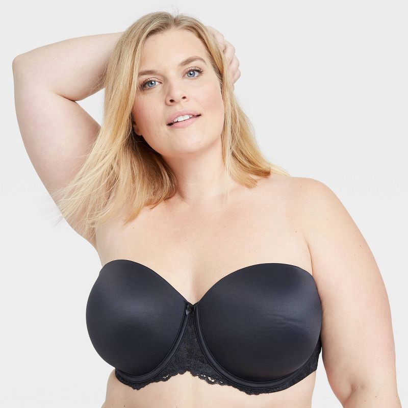 slide 3 of 3, Women's Strapless Bra - Auden™ Black 42DDD: Lightly Lined, Underwire, Removable Straps, 1 ct