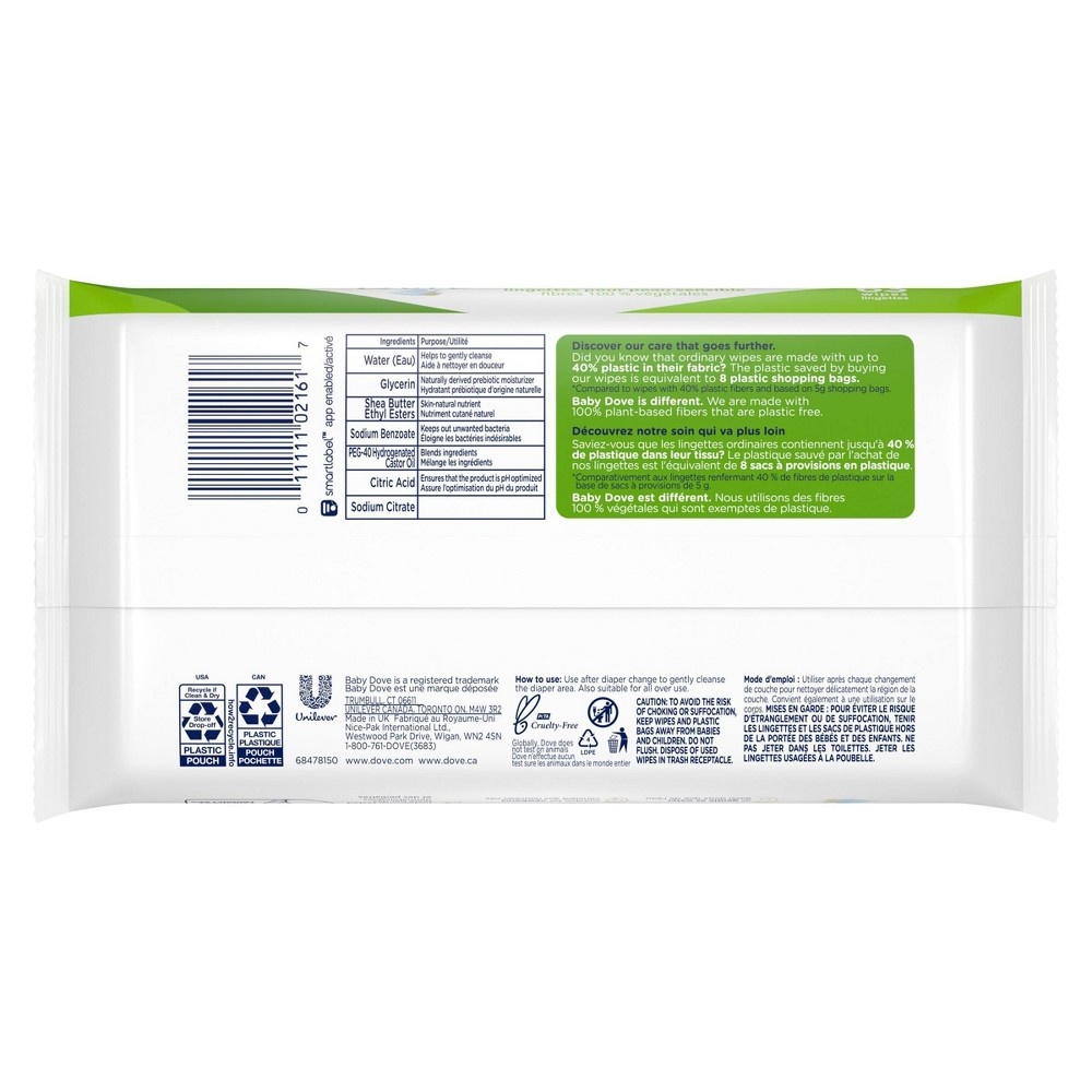 slide 2 of 10, Baby Dove Unscented Plant-Based Sensitive Skin Baby Wipes - 63ct, 63 ct