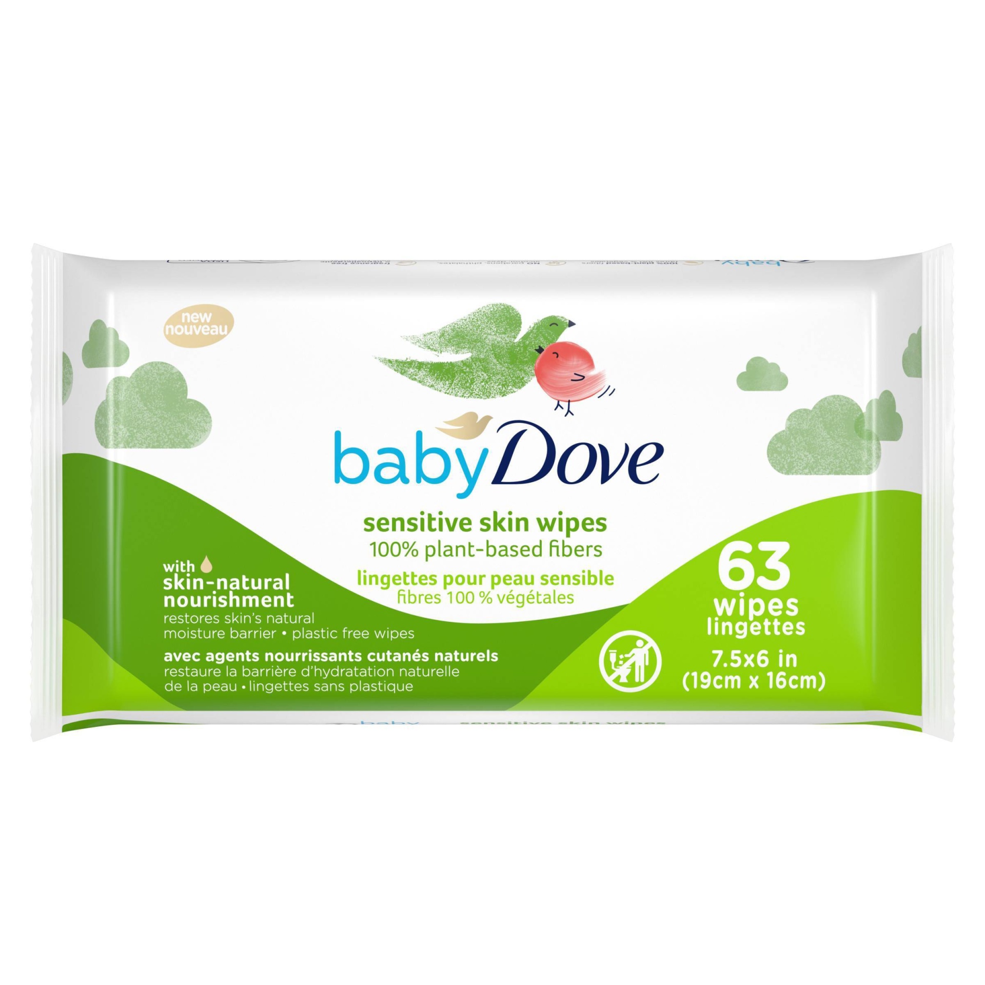 slide 1 of 10, Baby Dove Unscented Plant-Based Sensitive Skin Baby Wipes - 63ct, 63 ct
