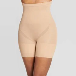 Jockey Generation™ Women's Core Body Smoothing High-Waist Mid-Thigh Shorts - Beige S: Tummy Control Knit Shapewear