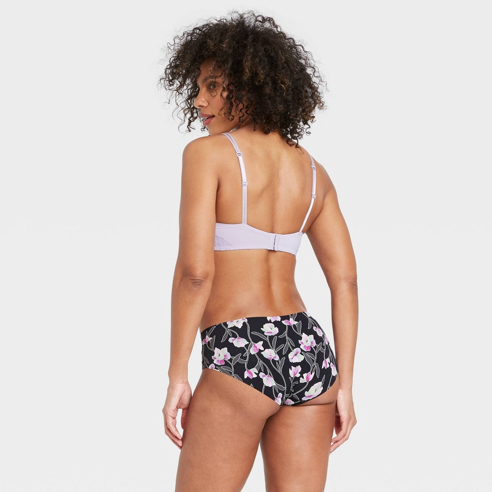 Women's Floral Print Laser Cut Hipster Underwear - Auden™ Slate Black M