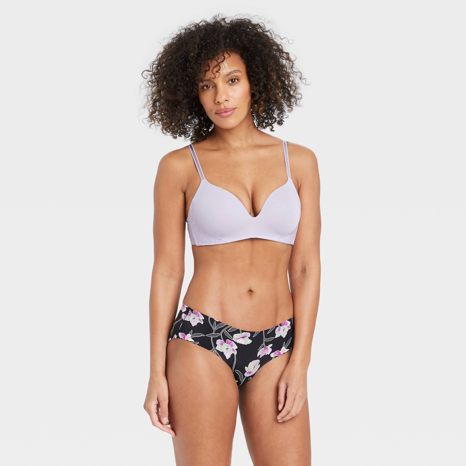 Women's Floral Print Laser Cut Hipster Underwear - Auden™ Slate Black M