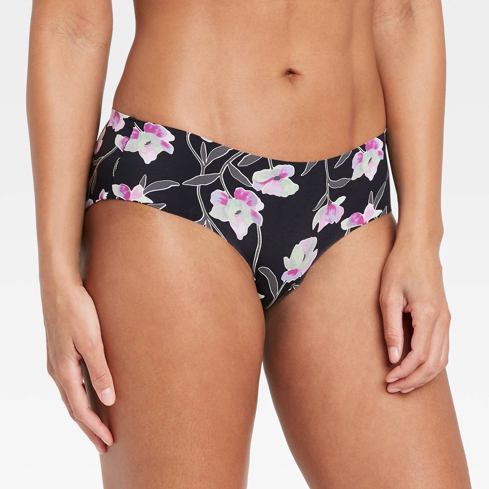 Women's Laser Cut Hipster Underwear - Auden Black Floral L 1 ct