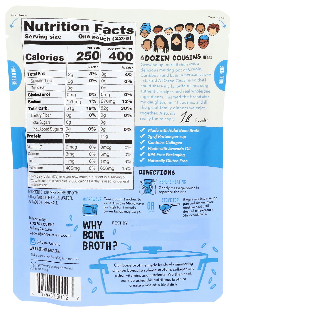 slide 2 of 2, A Dozen Cousins Sea Salt Bone Broth Rice, 8 oz