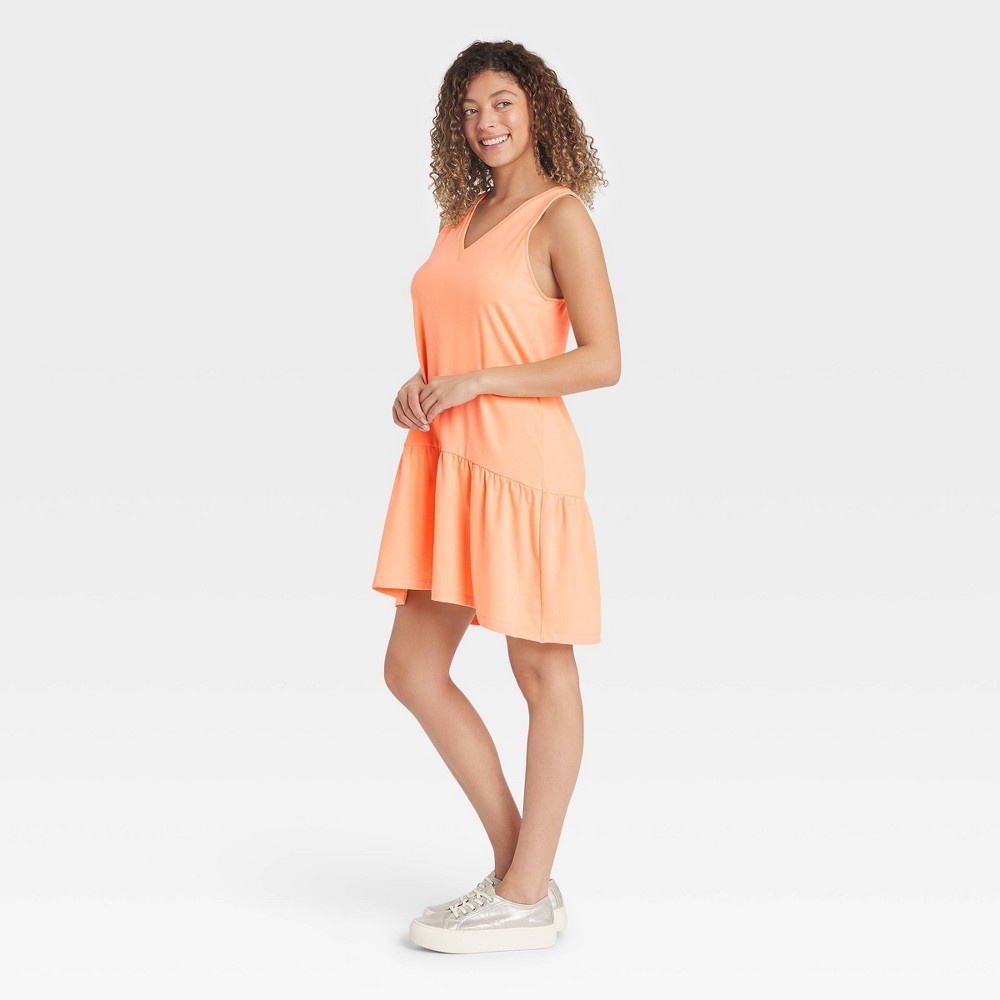 slide 3 of 3, Women's Ruffle Sleeveless Hem Knit Dress - A New Day Light Orange XXL, 1 ct