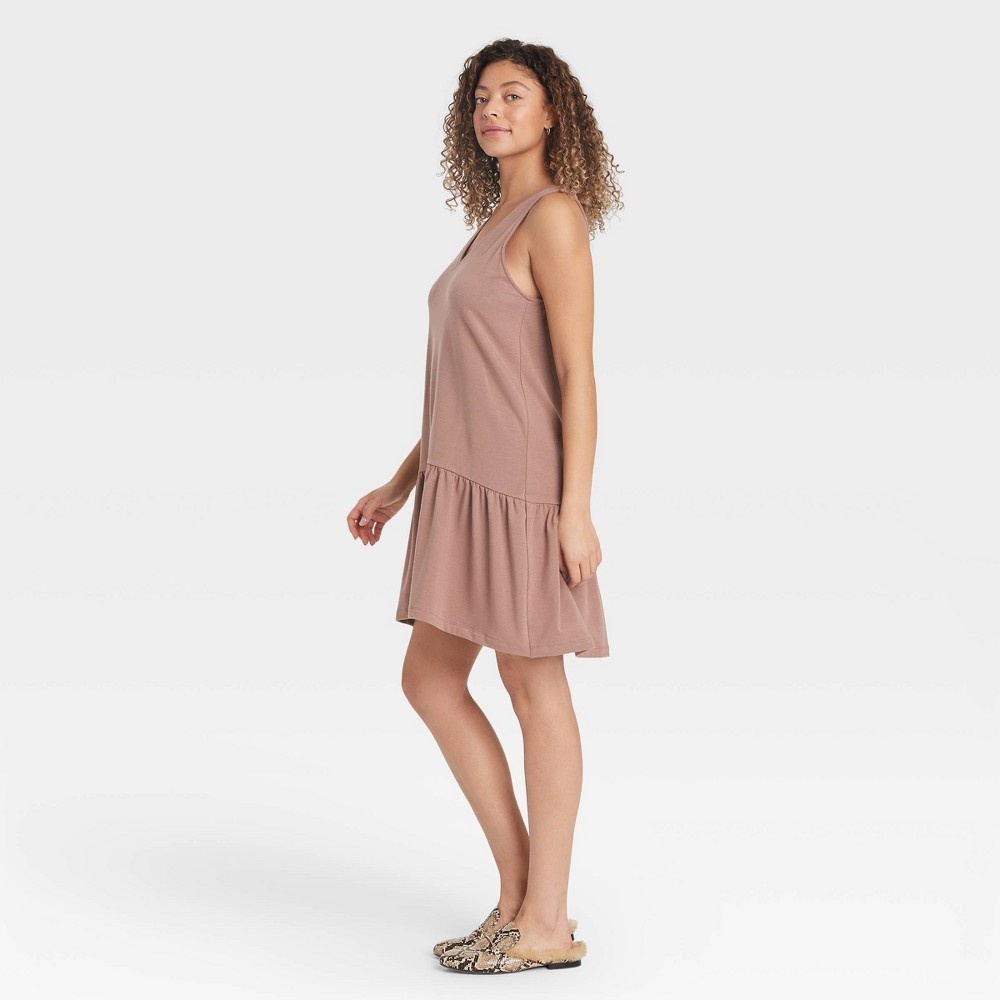 slide 3 of 3, Women's Ruffle Sleeveless Hem Knit Dress - A New Day Brown XXL, 1 ct