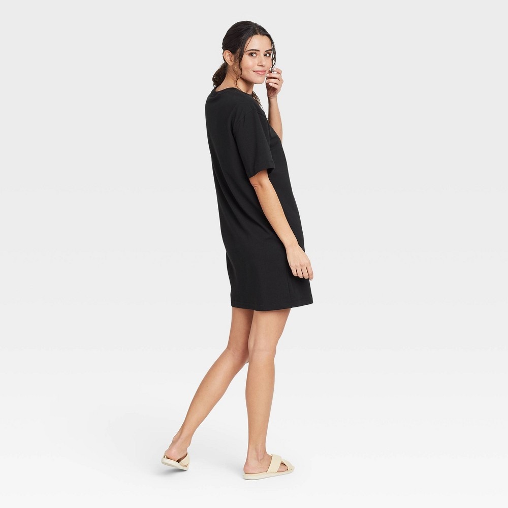 slide 2 of 3, Women's Elbow Sleeve Knit T-Shirt Dress - A New Day Black XS, 1 ct