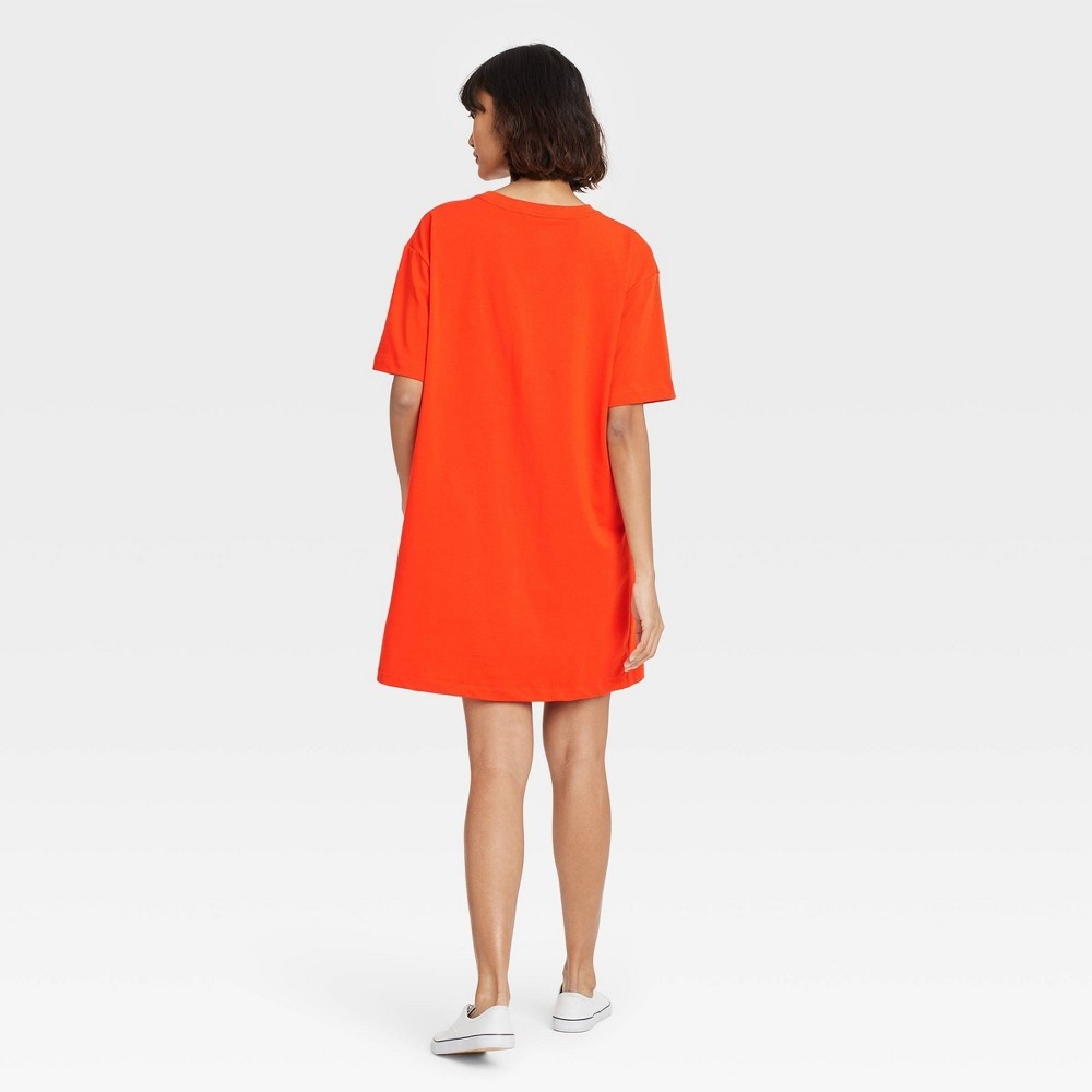 slide 2 of 3, Women's Elbow Sleeve Knit T-Shirt Dress - A New Day Orange XS, 1 ct