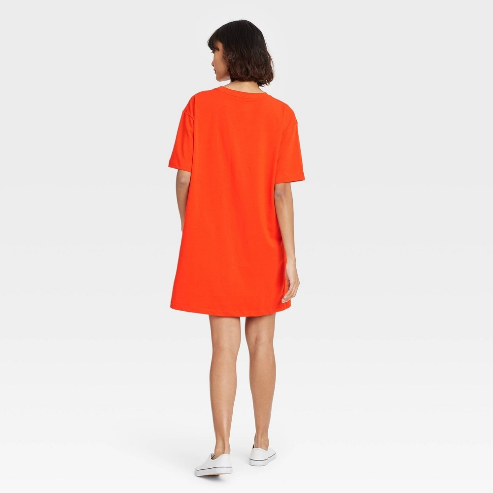 slide 2 of 3, Women's Elbow Sleeve Knit T-Shirt Dress - A New Day Orange L, 1 ct
