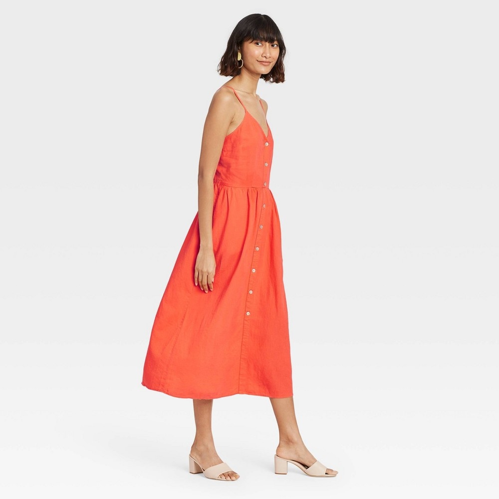 slide 3 of 3, Women's Sleeveless Button-Front Dress - A New Day Orange XXL, 1 ct