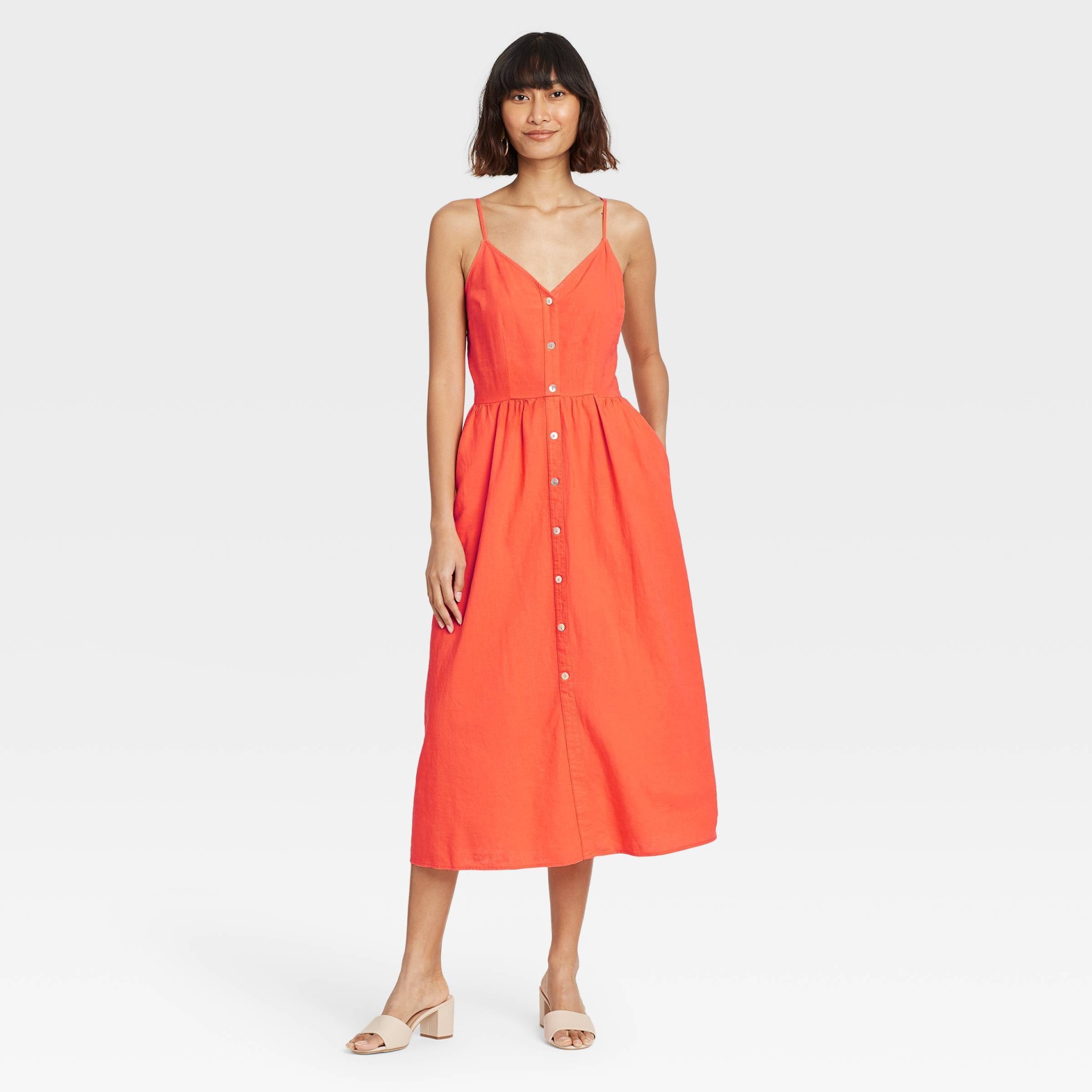 slide 1 of 3, Women's Sleeveless Button-Front Dress - A New Day Orange XXL, 1 ct