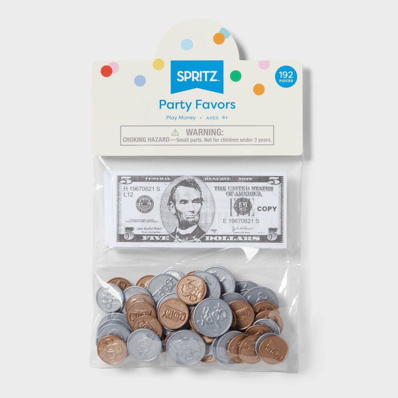 slide 3 of 3, Play Money Party Favor - Spritz™: Realistic Fake Money for Kids, Multicolor, 192 Pieces, Ages 4+, 192 ct