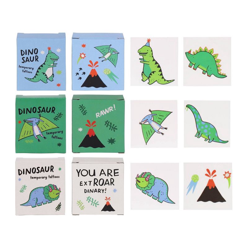 slide 1 of 3, 6ct Dino Party Boxes with One Sheet Tattoo in Each - Spritz™: Temporary Tattoos for Kids, Dinosaur Theme Party Favors, 6 ct