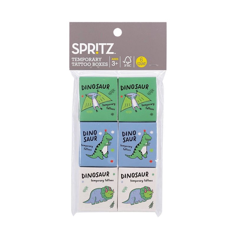 slide 3 of 3, 6ct Dino Party Boxes with One Sheet Tattoo in Each - Spritz™: Temporary Tattoos for Kids, Dinosaur Theme Party Favors, 6 ct