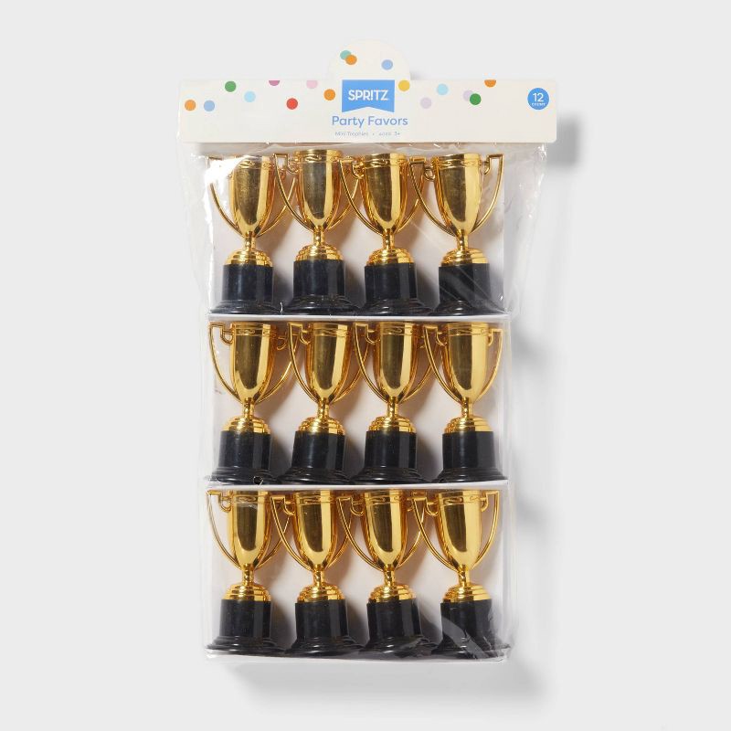 slide 3 of 3, 12ct Mini Trophy Party Favors Gold/Black - Spritz™: Inexpensive School Spirit Birthday Decor for Kids, 12 ct