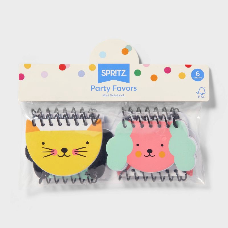 slide 3 of 3, 6ct Cat/Dog Mini Spiral Notebooks - Spritz™: Multicolor Animal Party Favors for Kids, Birthday Goodie Bag Essentials, 6 ct