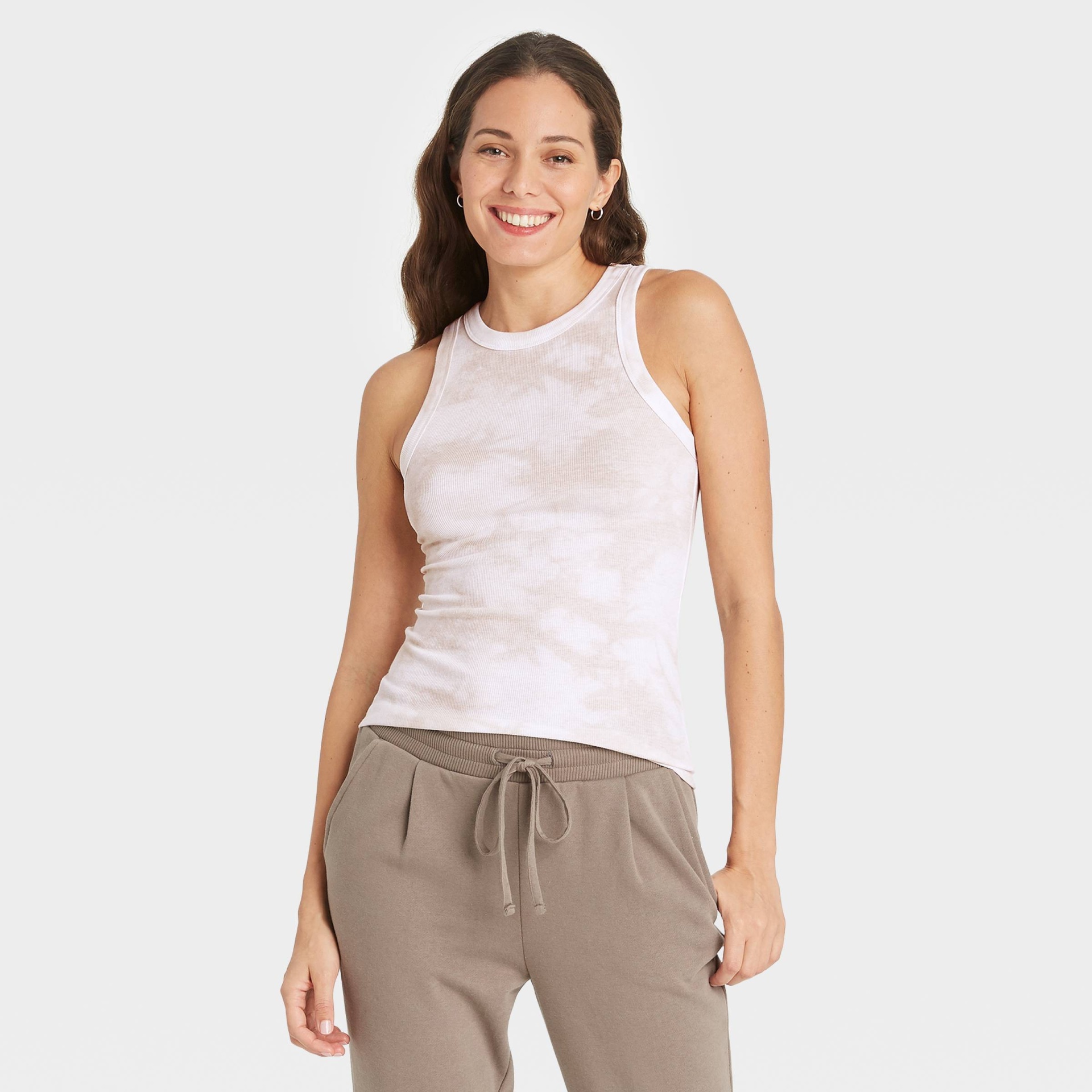 slide 1 of 3, Women's Tie-Dye Slim Fit Rib Tank Top - A New Day Light Brown XXL, 1 ct