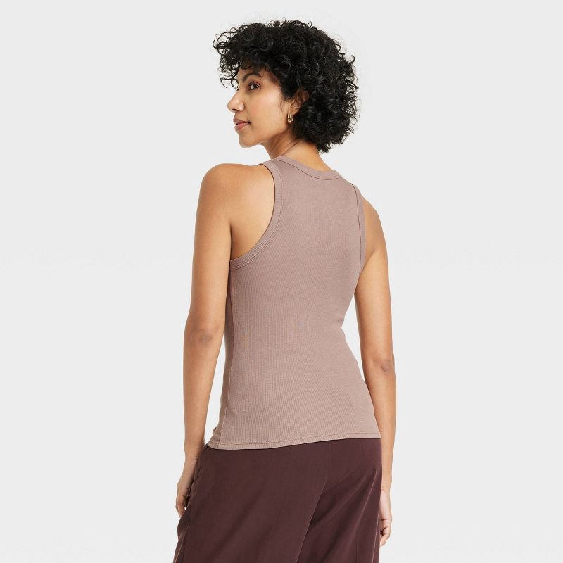 slide 2 of 4, Women's Slim Fit Ribbed Tank Top - A New Day™ Brown M: Cotton Modal Blend, Crew Neck, Sleeveless, 1 ct