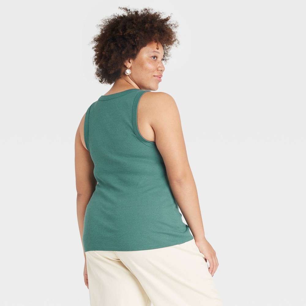 slide 2 of 3, Women's Rib Tank Top - A New Day Green M, 1 ct