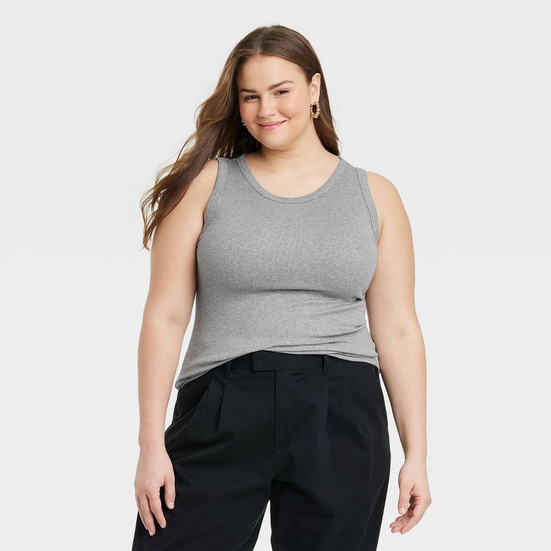 slide 1 of 3, Women's Slim Fit Ribbed Tank Top - A New Day™ Heather Gray XXL: Cotton Modal Blend, Crew Neck, Pullover, 1 ct