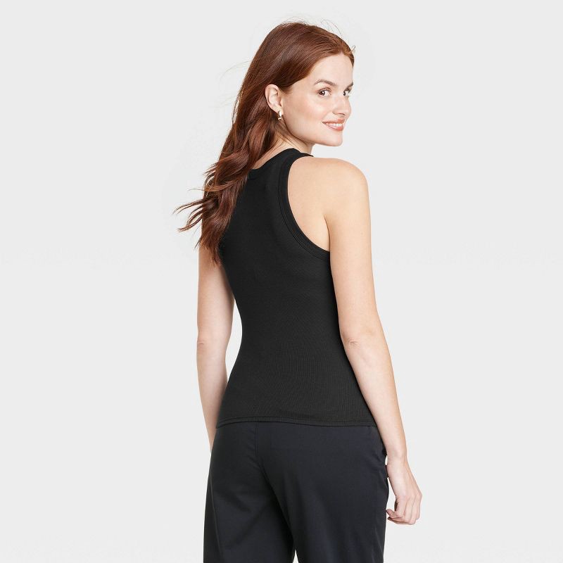 slide 2 of 3, Women's Slim Fit Ribbed Tank Top - A New Day™ Black XS: Crew Neck, Sleeveless, Pullover Style, 1 ct