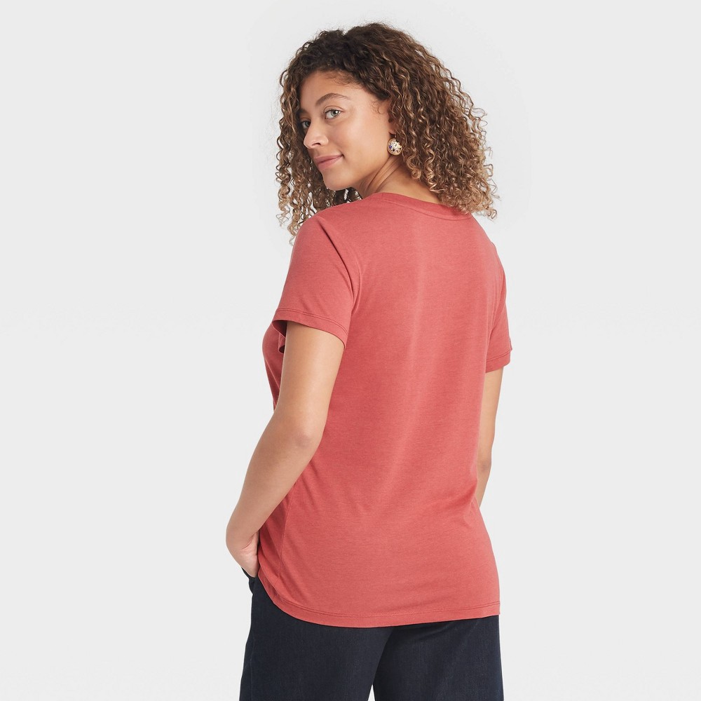 slide 2 of 3, Women's Short Sleeve Slim Fit Scoop Neck T-Shirt - A New Day Dark Pink S, 1 ct