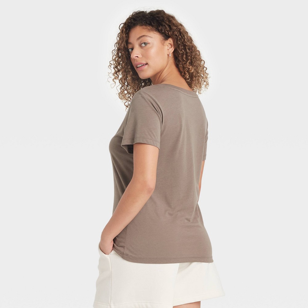 slide 2 of 3, Women's Short Sleeve Scoop Neck T-Shirt - A New Day Brown XS, 1 ct