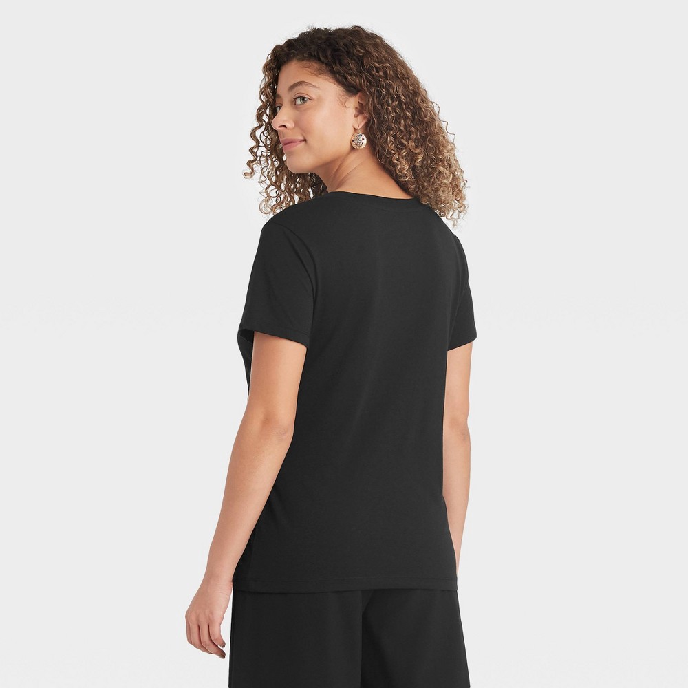 slide 3 of 3, Women's Short Sleeve Slim Fit Scoop Neck T-Shirt - A New Day Black M, 1 ct