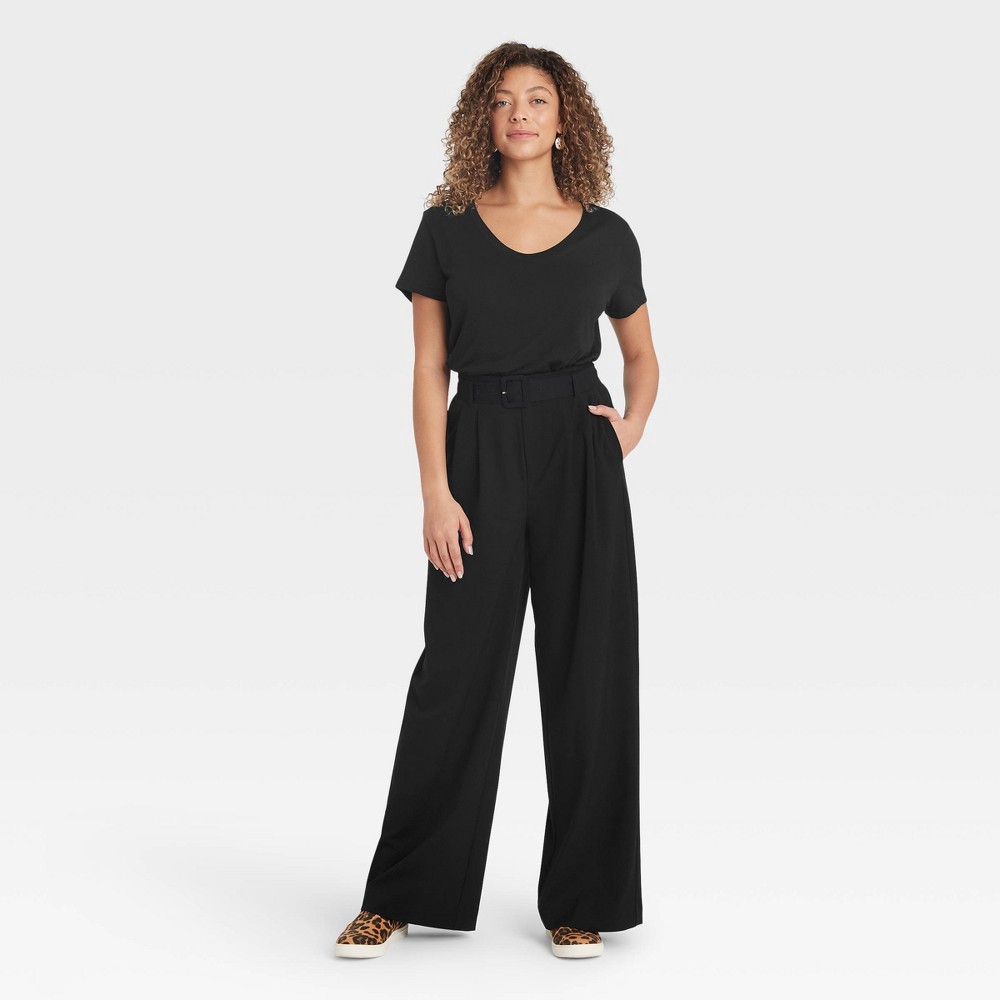 slide 3 of 3, Women's Short Sleeve Scoop Neck T-Shirt - A New Day Black XL, 1 ct