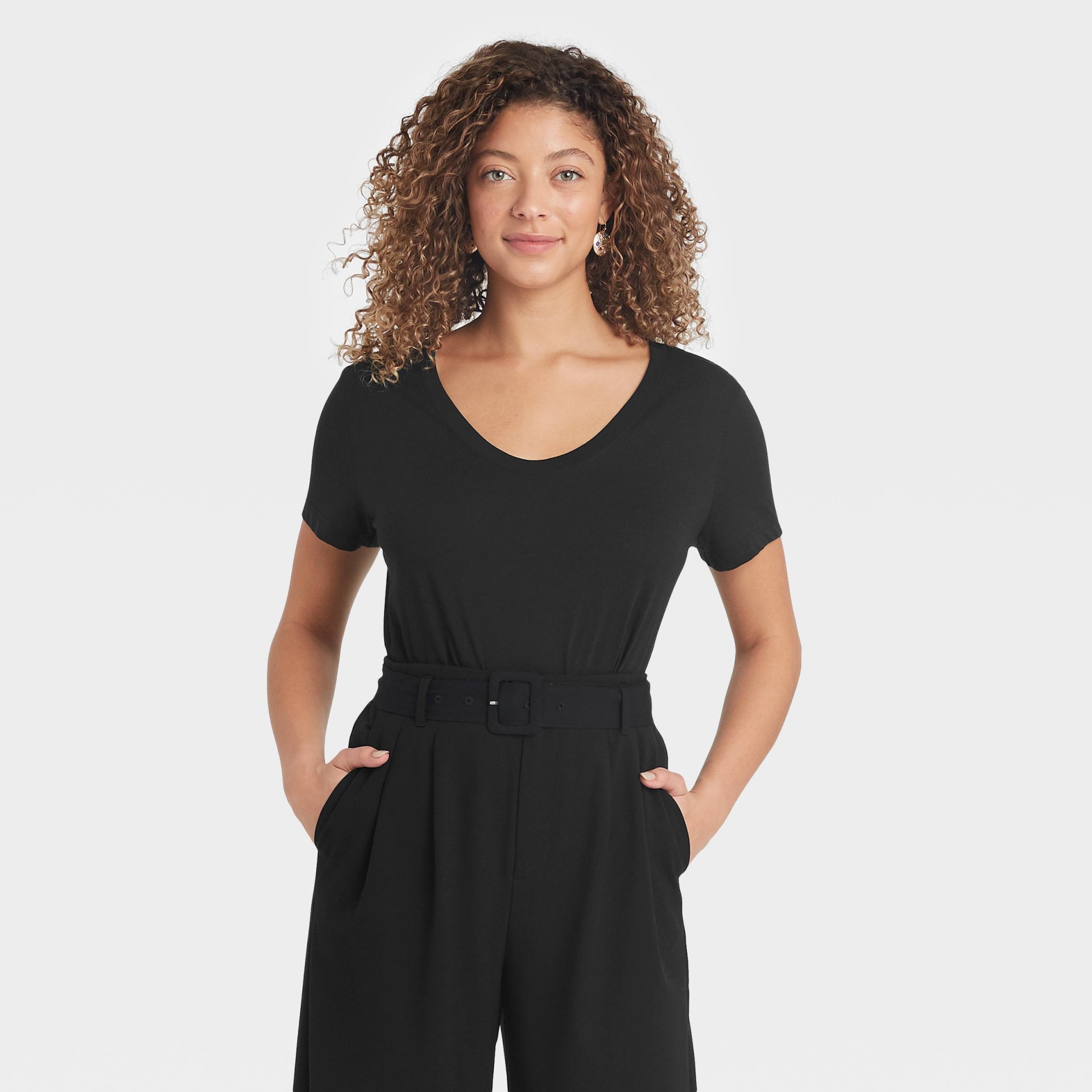 slide 1 of 3, Women's Short Sleeve Scoop Neck T-Shirt - A New Day Black XL, 1 ct