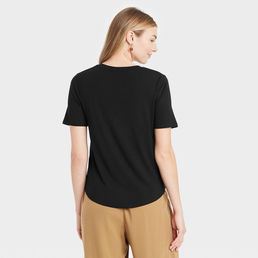 slide 2 of 3, Women's Short Sleeve V-Neck T-Shirt - A New Day Black XS, 1 ct