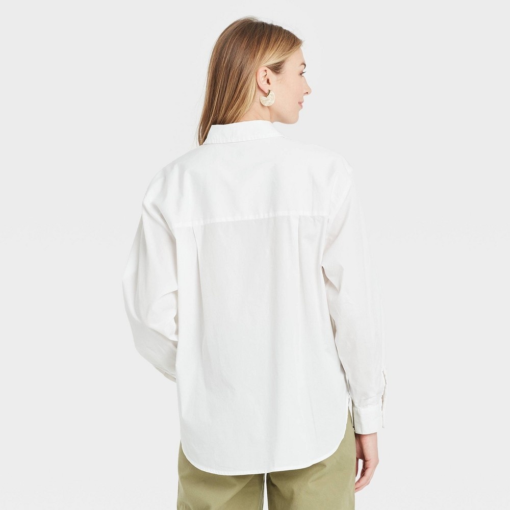 slide 2 of 3, Women's Long Sleeve Button-Down Boyfriend Shirt - A New Day White S, 1 ct