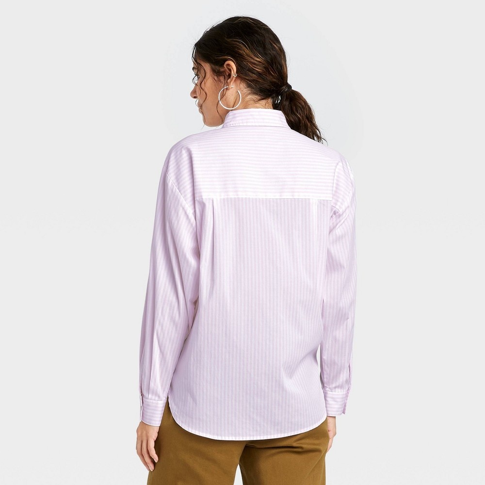 slide 2 of 3, Women's Striped Long Sleeve Button-Down Boyfriend Shirt - A New Day Light Pink XL, 1 ct