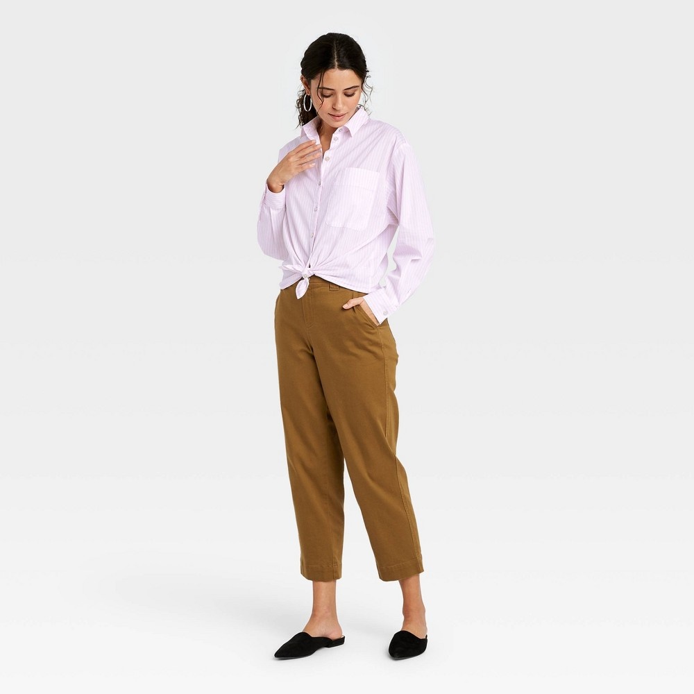 slide 3 of 3, Women's Striped Long Sleeve Button-Down Boyfriend Shirt - A New Day Light Pink XXL, 1 ct
