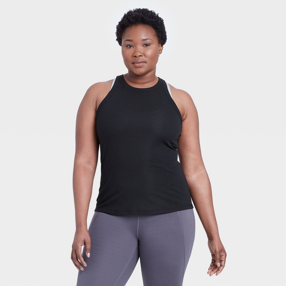 slide 3 of 6, Women's Active Ribbed Tank Top - All in Motion Black S, 1 ct