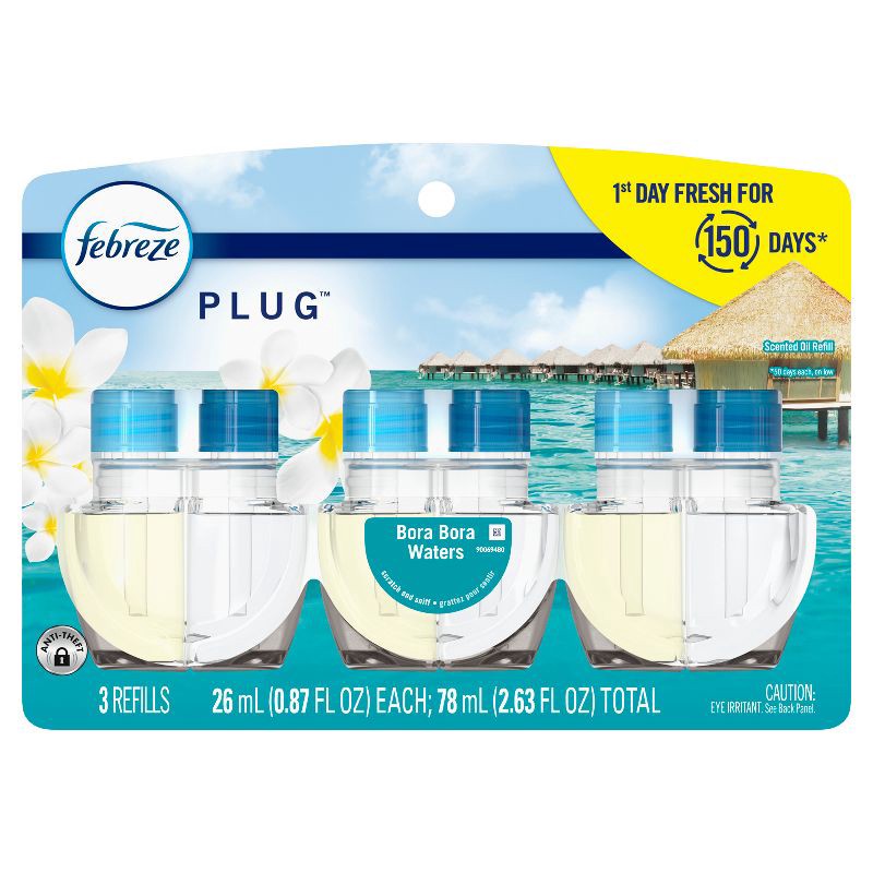 slide 2 of 16, Febreze Odor-Fighting Fade Defy Plug Air Freshener Refill - Bora Bora - 0.87 fl oz/3pk, 0.87 fl oz, 3 ct
