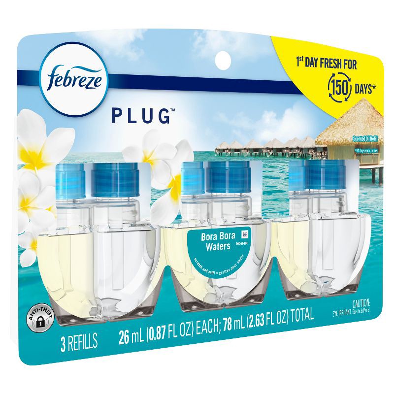 slide 14 of 16, Febreze Odor-Fighting Fade Defy Plug Air Freshener Refill - Bora Bora - 0.87 fl oz/3pk, 0.87 fl oz, 3 ct