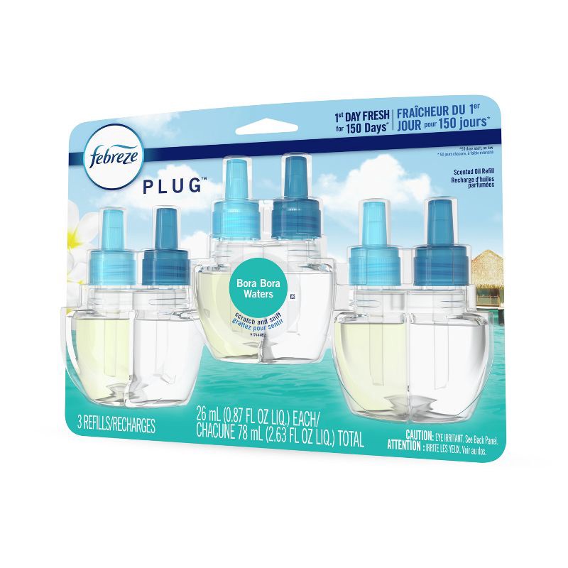 slide 13 of 14, Febreze Odor-Fighting Fade Defy Plug Air Freshener Refill - Bora Bora - 0.87 fl oz/3pk, 0.87 fl oz, 3 ct