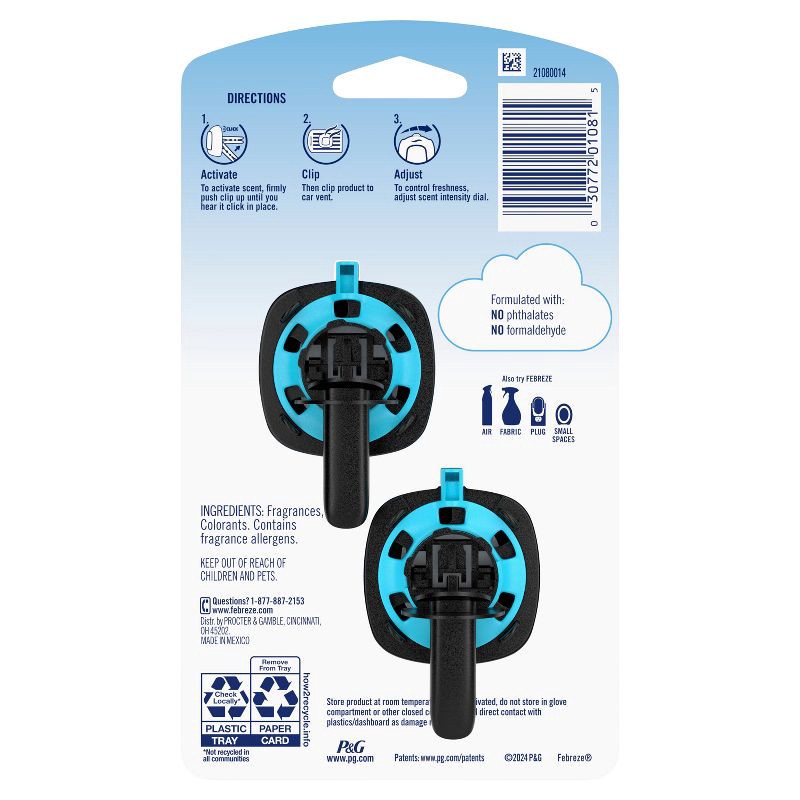 slide 12 of 12, Febreze Car Air Freshener Vent Clip - Ocean Scent - 0.14 fl oz/2pk, 0.14 fl oz, 2 ct