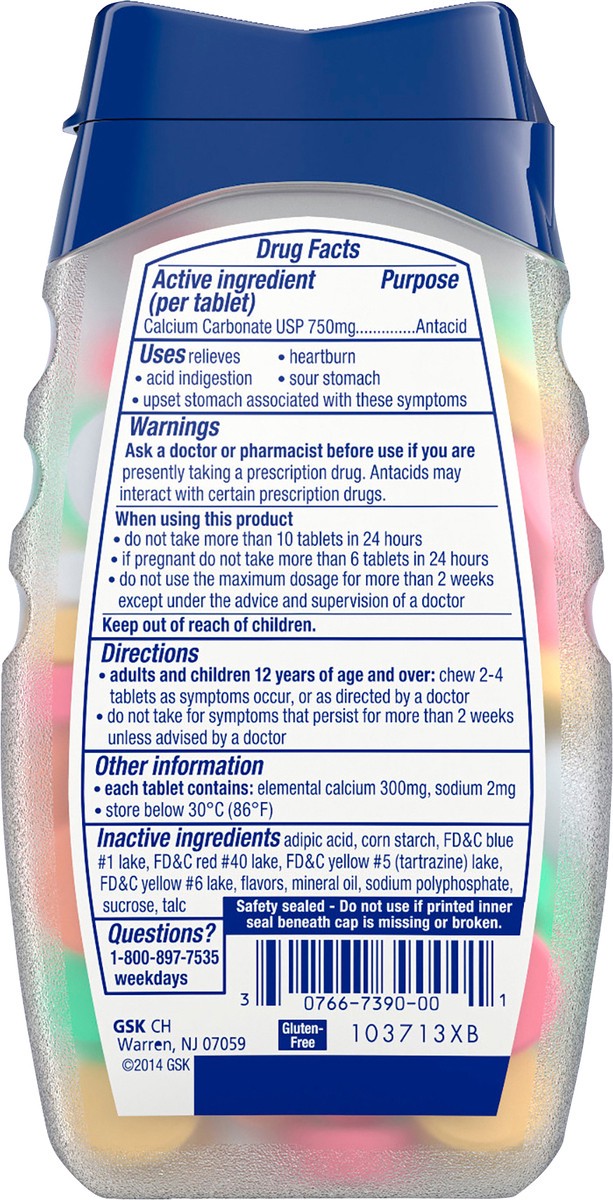 slide 13 of 13, TUMS Chewable Antacid Tablets for Extra Strength Heartburn Relief, Assorted Fruit Flavors - 70 Count, 70 ct
