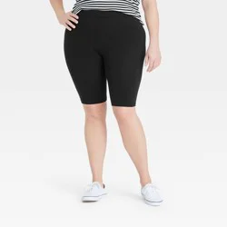 Women's Plus Size High-Waist Seamless 7" Inseam Bike Shorts - A New Day™ Black 1X: Midweight Jersey, Stretch