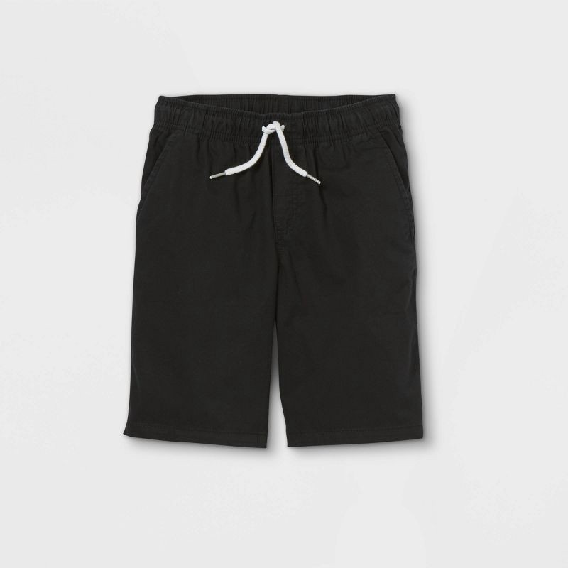 slide 1 of 2, Boys' Playwear 'At the Knee' Pull-On Shorts - Cat & Jack™ Black XS: Cotton Twill, Side & Patch Pockets, 1 ct