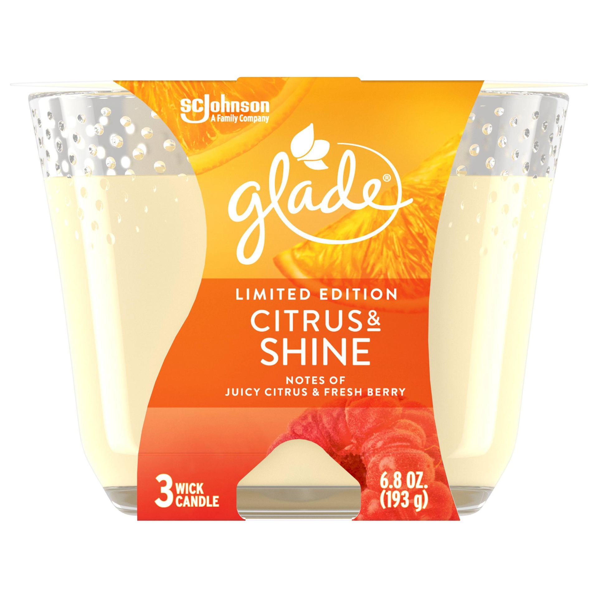 slide 1 of 4, Glade Citrus & Shine 3-Wick Candle, 6.8 oz