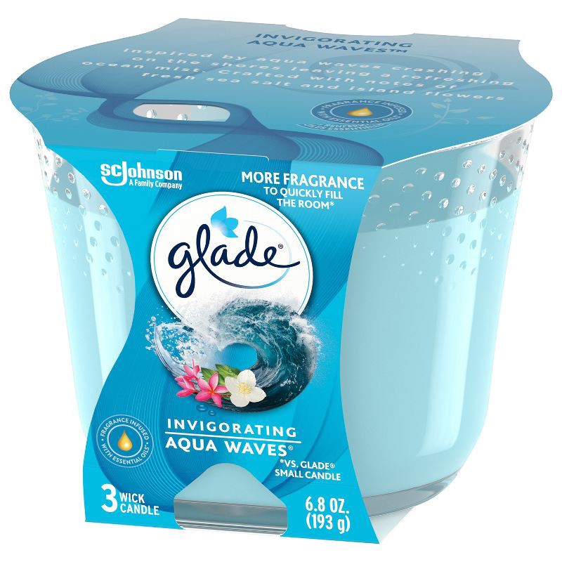 slide 5 of 15, Glade 3 Wick Candles Aqua Waves - 6.8oz, 6.8 oz