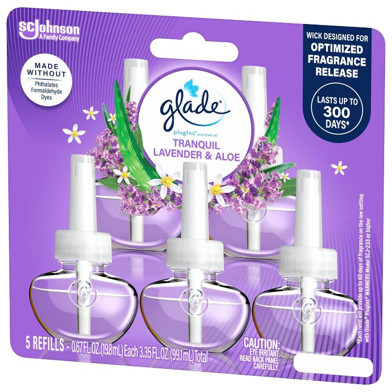 slide 15 of 16, Glade Air Freshener Plug Ins Scented Oil Diffuser Refills - Tranquil Lavender & Aloe Refill - 3.35 fl oz/5pk, 5 ct; 3.35 fl oz