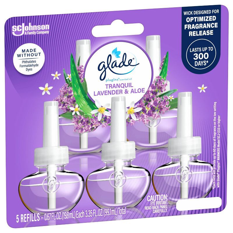 slide 16 of 16, Glade Air Freshener Plug Ins Scented Oil Diffuser Refills - Tranquil Lavender & Aloe Refill - 3.35 fl oz/5pk, 5 ct; 3.35 fl oz