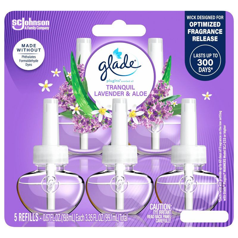 slide 4 of 16, Glade Air Freshener Plug Ins Scented Oil Diffuser Refills - Tranquil Lavender & Aloe Refill - 3.35 fl oz/5pk, 5 ct; 3.35 fl oz