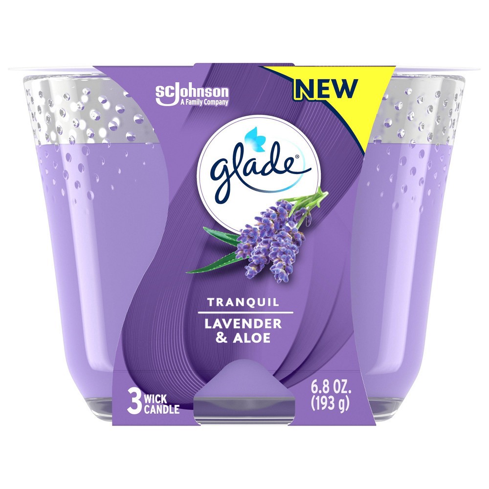 slide 4 of 8, Glade 3 Wick Candles Tranquil Lavender & Aloe - 6.8oz, 6.8 oz