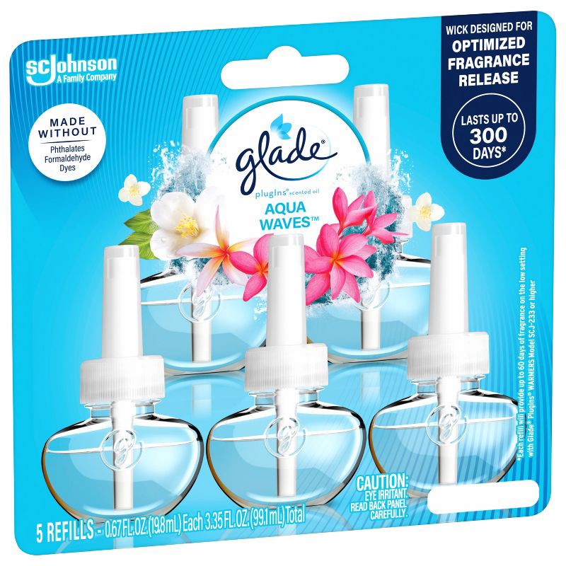 slide 16 of 16, Glade Air Freshener Plug Ins Scented Oil Diffuser Refills - Aqua Waves - 3.35 fl oz/5pk, 5 ct; 3.35 fl oz