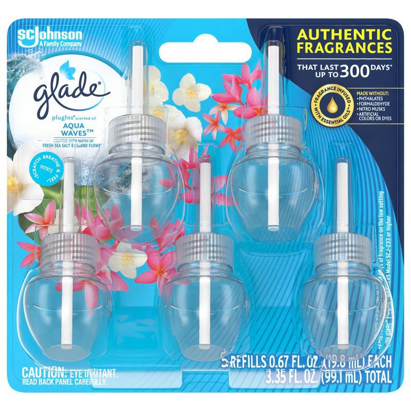 slide 4 of 13, Glade PlugIns Scented Oil Air Freshener Refills - Aqua Waves - 3.35oz/5pk, 5 ct; 3.35 oz